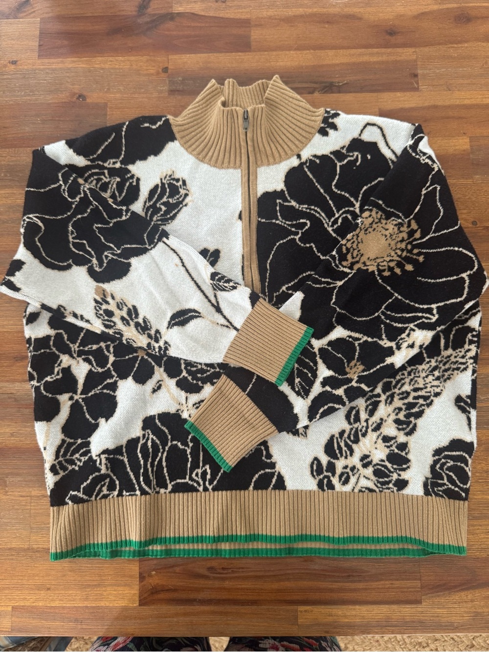 Maeve Anthropologie Montana Floral Half Zip Mock Neck Sweater Small